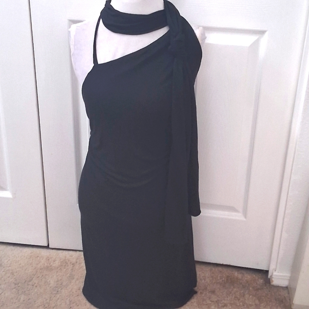 Halston Elegant Black One-Shoulder Dress. Size 8 (40)